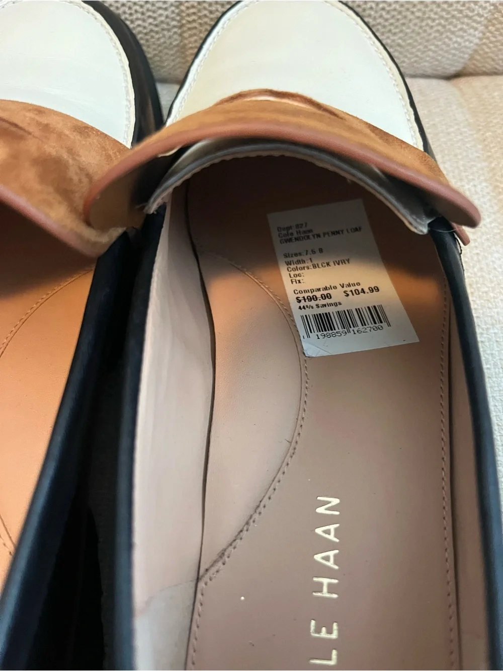 Cole haan NEW W/O box Gwendolyn suede leather colorblock penny loafers sz 7.5